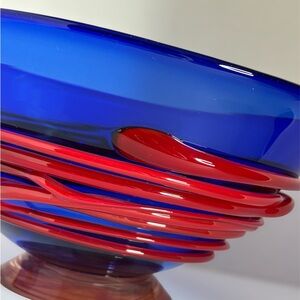 Murano Vibrant Blue and Red Art Glass Bowl~MCM